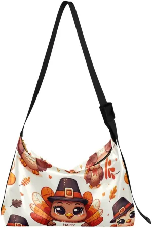 Unisex Shoulder Bag Crossbody Handbag Celebrate-thanksgiving-turkey Women Casual Hobo Bag Lightweight PU Leather Tote