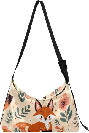 Unisex Shoulder Bag Crossbody Handbag Luck-cute-fox Women Casual Hobo Bag Lightweight PU Leather Tote