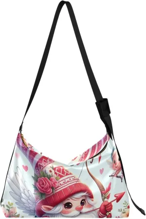 Unisex Shoulder Bag Crossbody Handbag Valentine-gnomes-love-arrow Women Casual Hobo Bag Lightweight PU Leather Tote