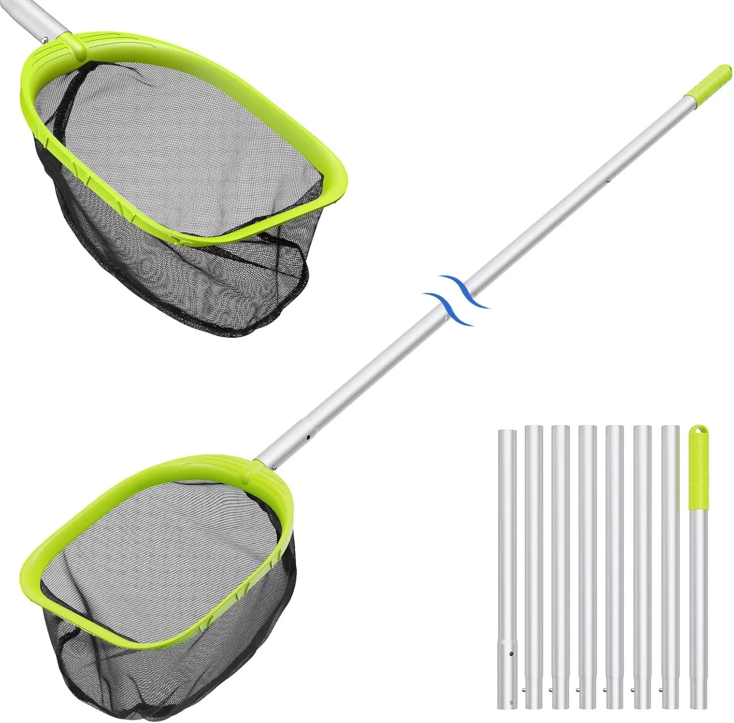 【Upgrade】 Pool Net Total Length 11.6 Feet, Swimming Pool Skimmer Net with 8 Section Telescopic Aluminum Pole for Fast Cleaning Ponds, Hot Tub, and Spas, Pool Cleaner Supplies and Accessories