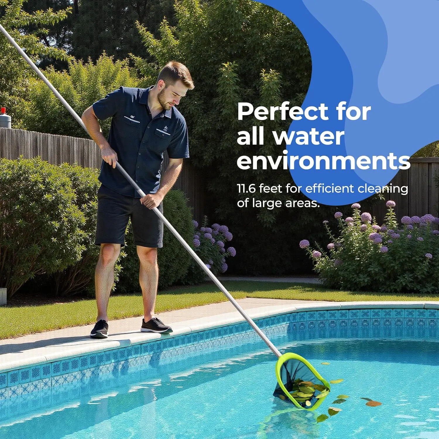【Upgrade】 Pool Net Total Length 11.6 Feet, Swimming Pool Skimmer Net with 8 Section Telescopic Aluminum Pole for Fast Cleaning Ponds, Hot Tub, and Spas, Pool Cleaner Supplies and Accessories