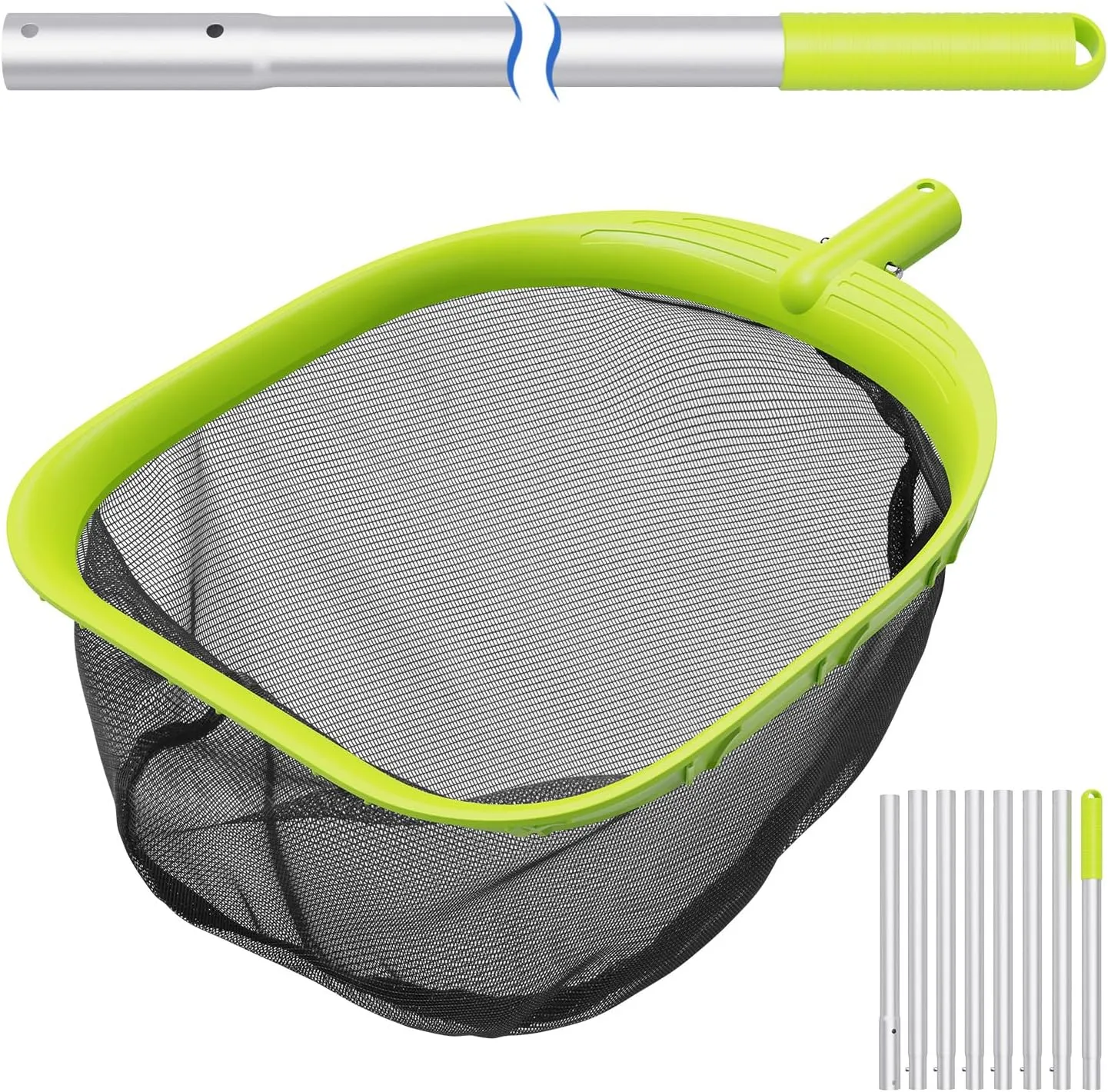 【Upgrade】 Pool Net Total Length 11.6 Feet, Swimming Pool Skimmer Net with 8 Section Telescopic Aluminum Pole for Fast Cleaning Ponds, Hot Tub, and Spas, Pool Cleaner Supplies and Accessories