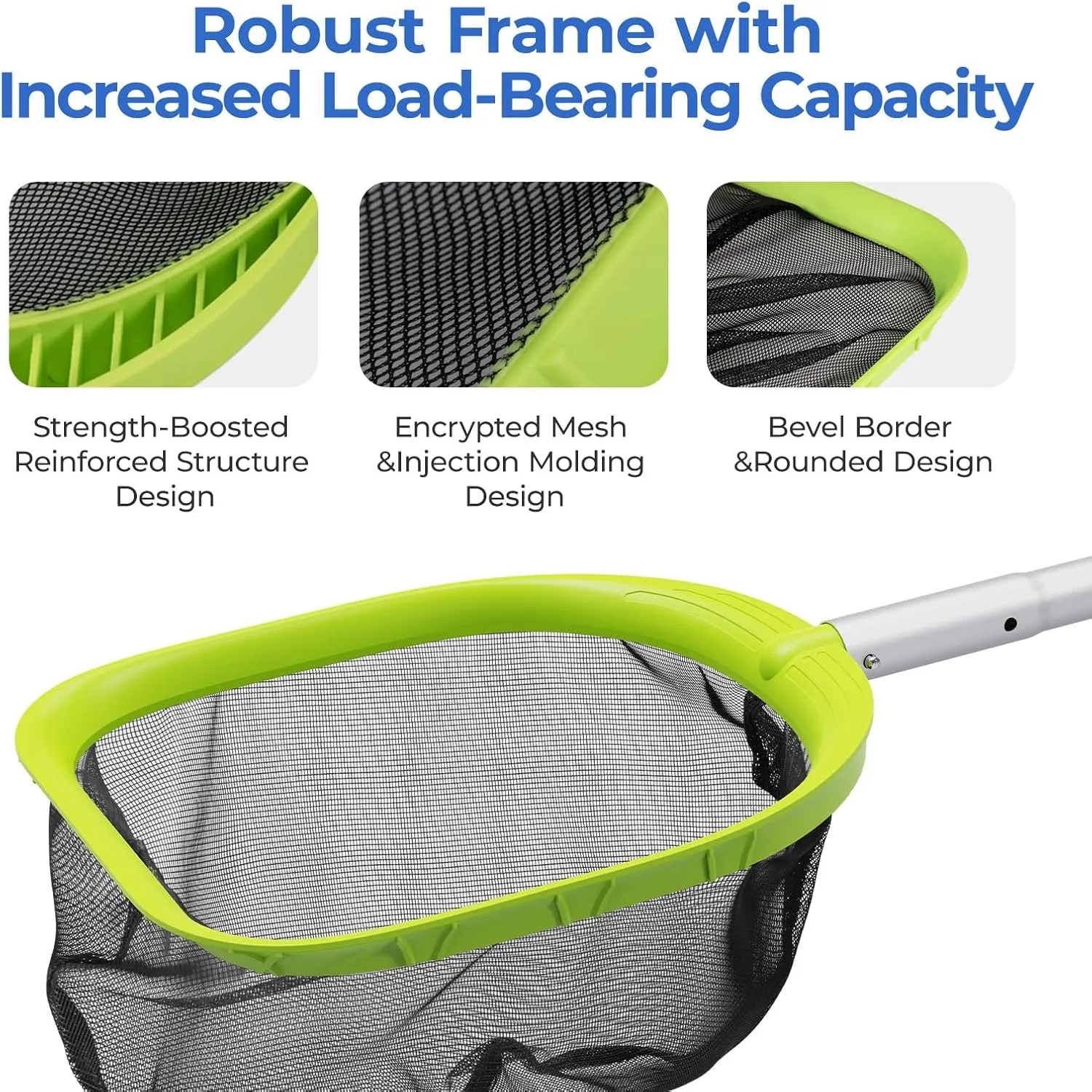 【Upgrade】 Pool Net Total Length 11.6 Feet, Swimming Pool Skimmer Net with 8 Section Telescopic Aluminum Pole for Fast Cleaning Ponds, Hot Tub, and Spas, Pool Cleaner Supplies and Accessories