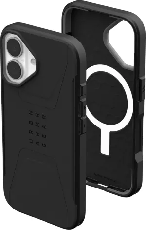 URBAN ARMOR GEAR UAG Designed for iPhone 16 Case 6.1" Civilian - Compatible with MagSafe Charging Rugged Slim Sleek Shockproof Anti-Slip Military Grade Protective Cover, Black