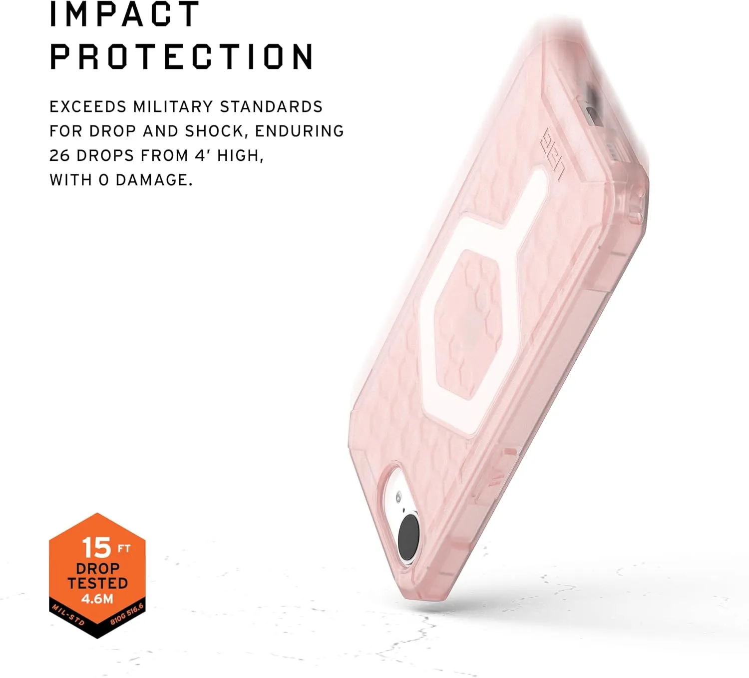 URBAN ARMOR GEAR UAG Designed for iPhone 16e Case Essential Armor - Compatible with MagSafe Rugged Military Grade Drop Proof Clear Protective Cover, Translucent Rose