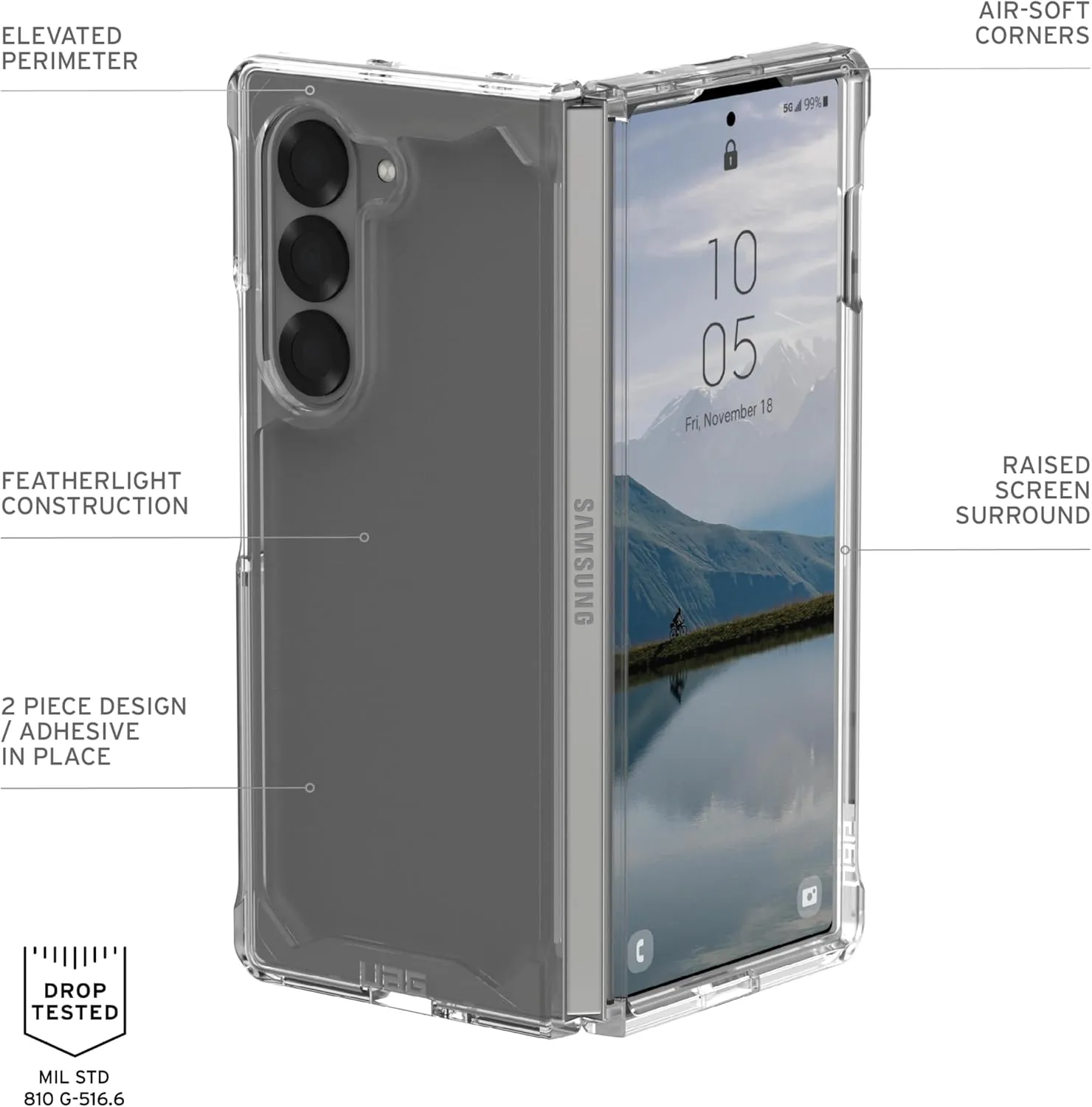 URBAN ARMOR GEAR UAG Designed for Samsung Galaxy Z Fold 6 Case Plyo Ice, Rugged Anti-Yellowing Transparent Clear Military Grade Dropproof MIL-STD Slim Protective Cover