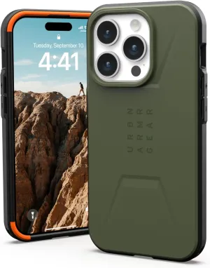 URBAN ARMOR GEAR UAG [Updated Version] Case Compatible with iPhone 15 Pro Case 6.1" Civilian Olive Drab Built-in Magnet Compatible with MagSafe Charging Rugged Mil-Grade Dropproof Protective Cover