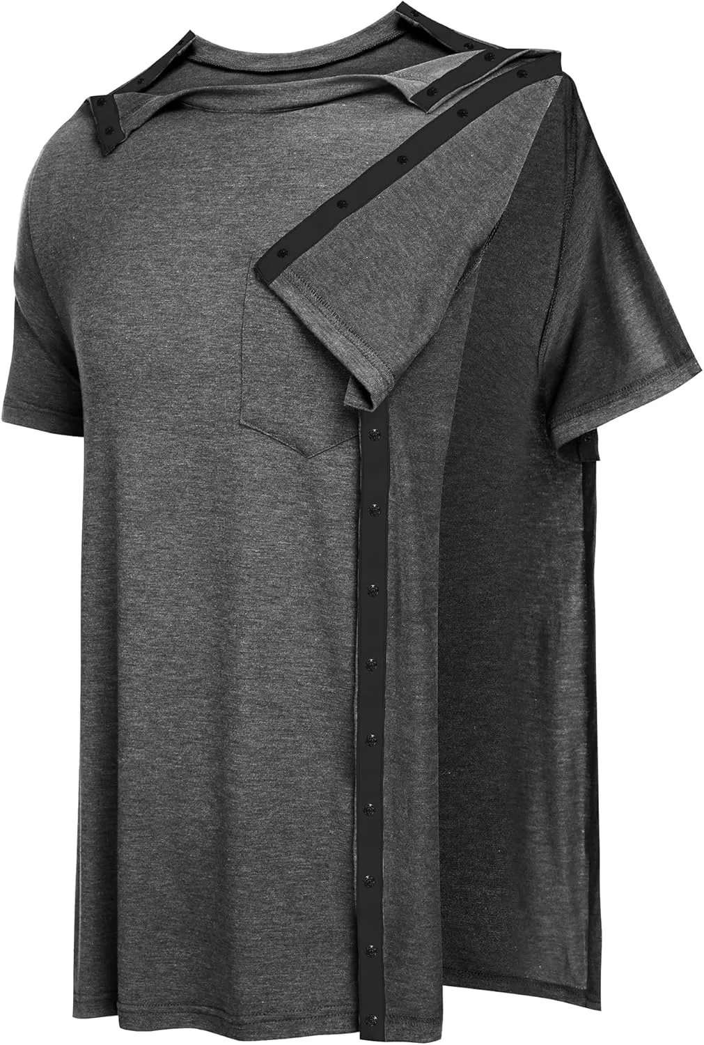 URRU Men's Post Shoulder Surgery Shirts Recovery Full Tear Away Short Sleeve Snap Chemo Shirts for Port Access