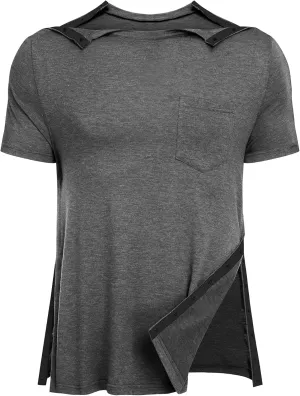 URRU Men's Post Shoulder Surgery Shirts Recovery Full Tear Away Short Sleeve Snap Chemo Shirts for Port Access