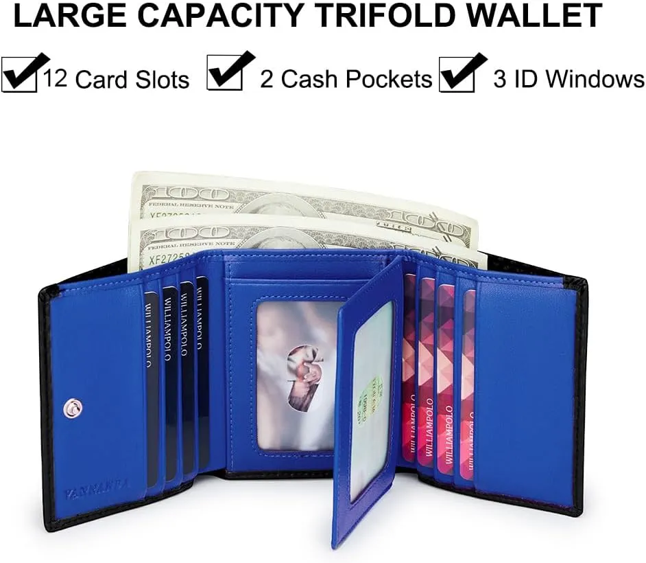 VANNANBA 2023 New Carteras Para Hombres Wallet for Men with Folded ID Windows,12 Card Slots & 2 Note pockets(carbon blue)