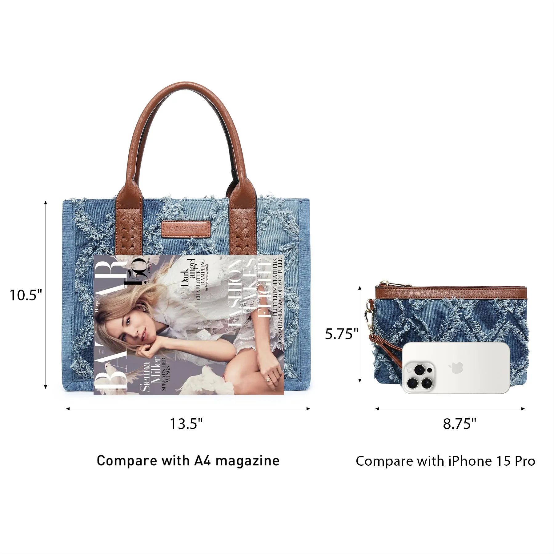 VANSARTO Denim Tote Bag for Women Aztec Handbags with Wristlet