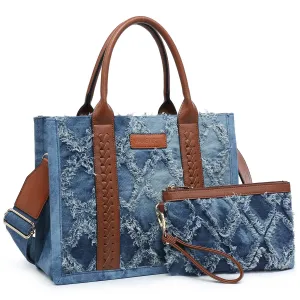 VANSARTO Denim Tote Bag for Women Aztec Handbags with Wristlet