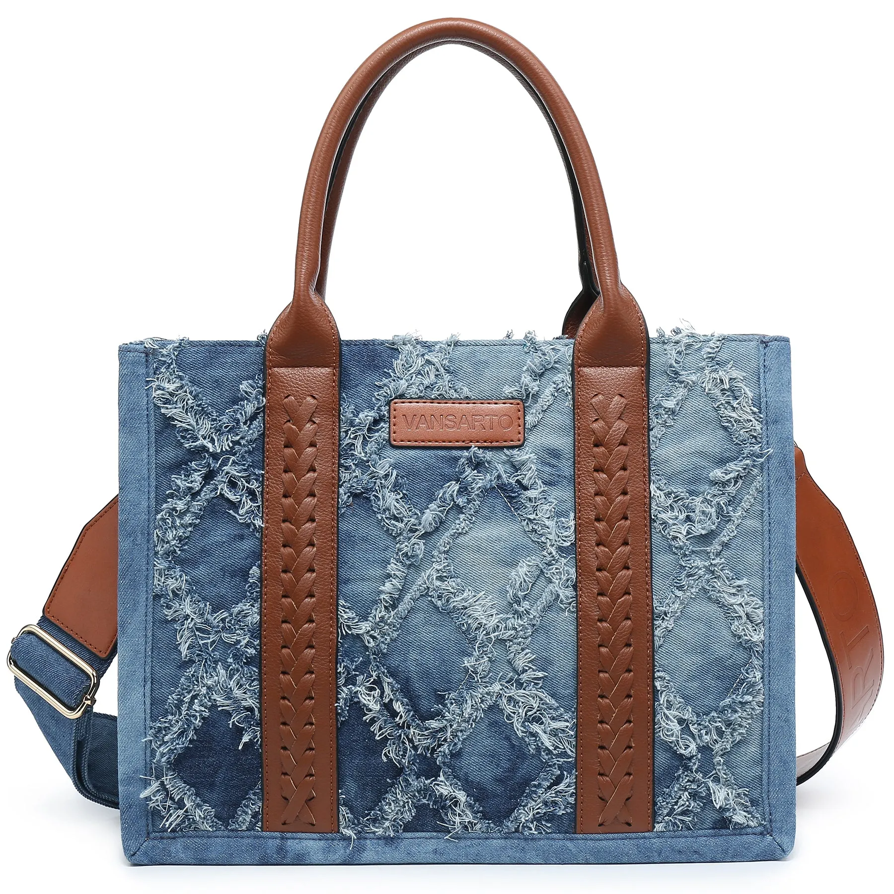 VANSARTO Denim Tote Bag for Women Aztec Handbags with Wristlet