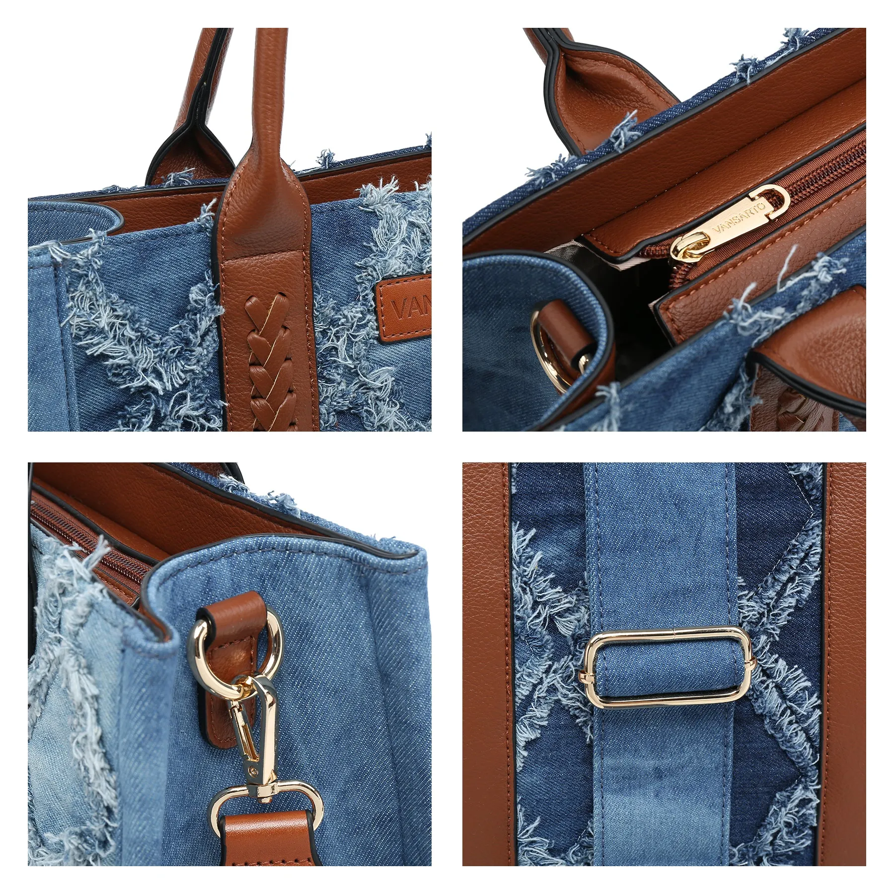 VANSARTO Denim Tote Bag for Women Aztec Handbags with Wristlet