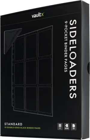 Vault X 9 Pocket Sideloading Pages for 3 Ring Binder, Double-Sided A4 Sideloaders, Storage for Collectible Card Games, Sports, TCG (Black, 50 Pack)