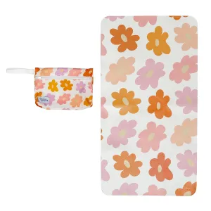 Vegan Leather Changing Mat with Reusable Waterproof Wet Bag - Non-Toxic, Portable Diaper Pad That Folds and Wipes Clean (16 x 30 Inches) (Floral)