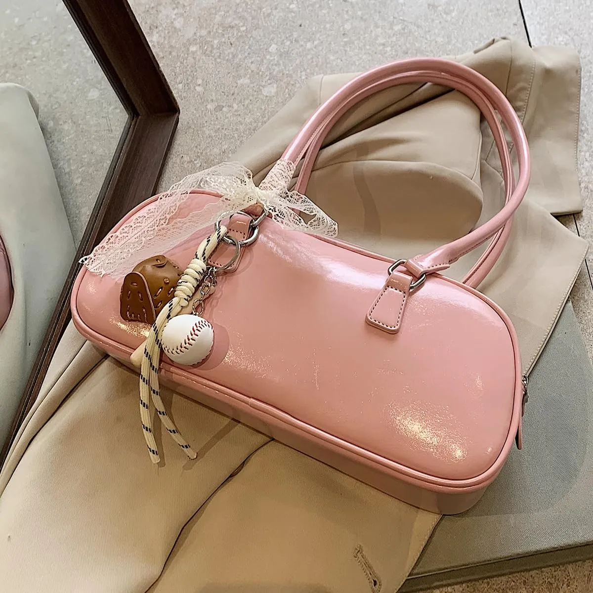 Vegan Leather Shoulder Purse Cute Shoulder Bags Y2k Purses Women Streetwear Vintage Coquette Belt Bag