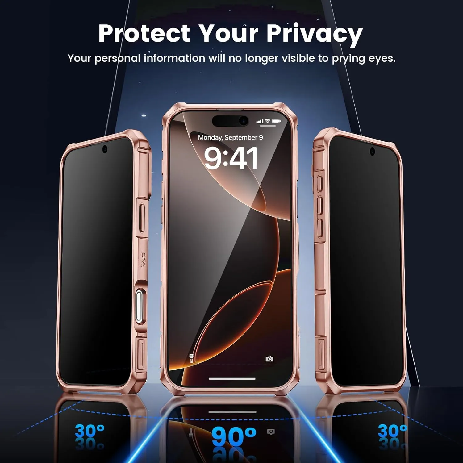 VEGO Case for iPhone 16 Pro Max, Slide Camera Cover & Privacy Screen Protector & 360°Rotatable Ring Kickstand Military Grade Heavy Duty Protection Case for iPhone 16 ProMax - Rose Gold
