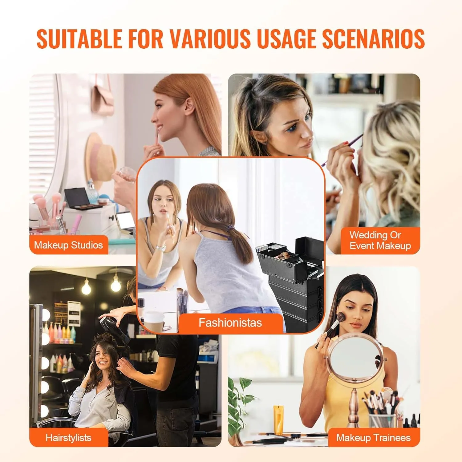 VEVOR Makeup Train Case Professional Makeup Storage Organizer Box Make Up Carrier for Women and Girls