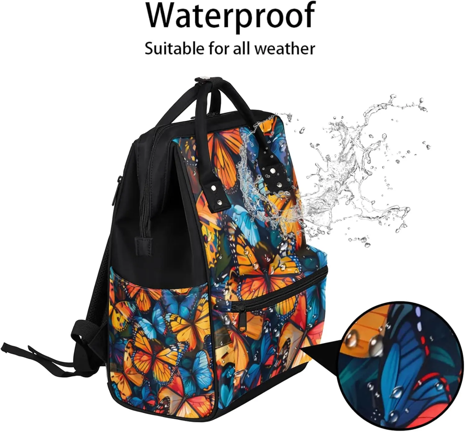 Vibrant Butterfly Cascade Double Shoulder Mommy Bag for Women, Polyester Large Capacity Diaper Backpack with Multi Pockets, Waterproof Adjustable Straps Diaper Bag for Moms Dads, 11''×7''×15.7''