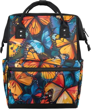 Vibrant Butterfly Cascade Double Shoulder Mommy Bag for Women, Polyester Large Capacity Diaper Backpack with Multi Pockets, Waterproof Adjustable Straps Diaper Bag for Moms Dads, 11''×7''×15.7''