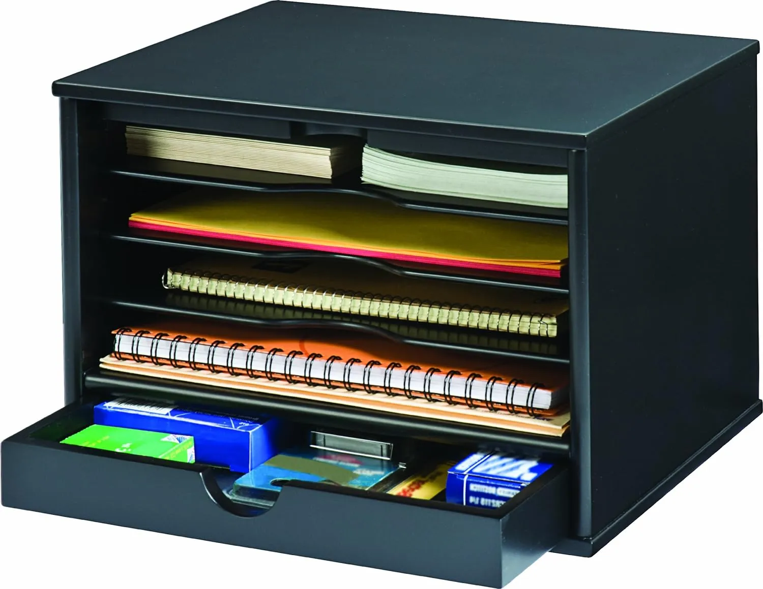 Victor Wood Midnight Black Collection, 4-Shelf Desktop Organizer, Black, (4720-5)