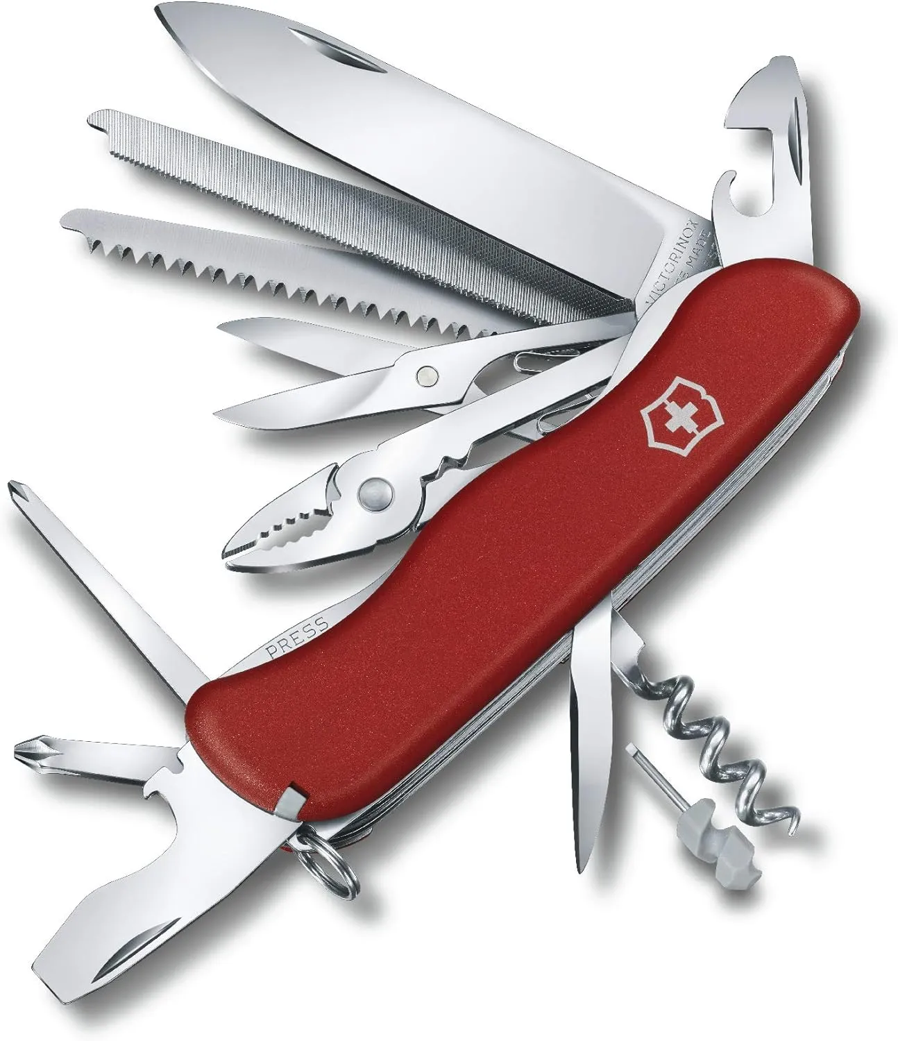 Victorinox Work Champ Swiss Army Knife, 21 Function Swiss Made Pocket Knife with Large Blade, Pliers, 4 Screwdrivers and Wood Saw - Red