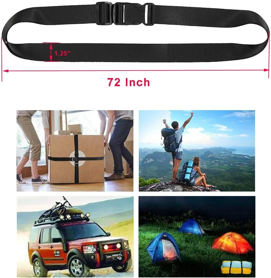 Vigorport Utility Straps with Quick Release Buckle,Nylon Backpack Accessory Sleeping Bag Strap,1.25"*72" Adjustable for Hiking,Travel,Outdoor Sports-4 Pack(Black)
