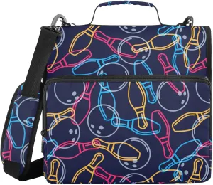 VIGTRO Bowling Black Pattern 3 Ring Zipper Binder 1.5 Inch Binder Organizer Bag with Shoulder Strap and Handle File Folder for Office Work 500 Sheet Capacity