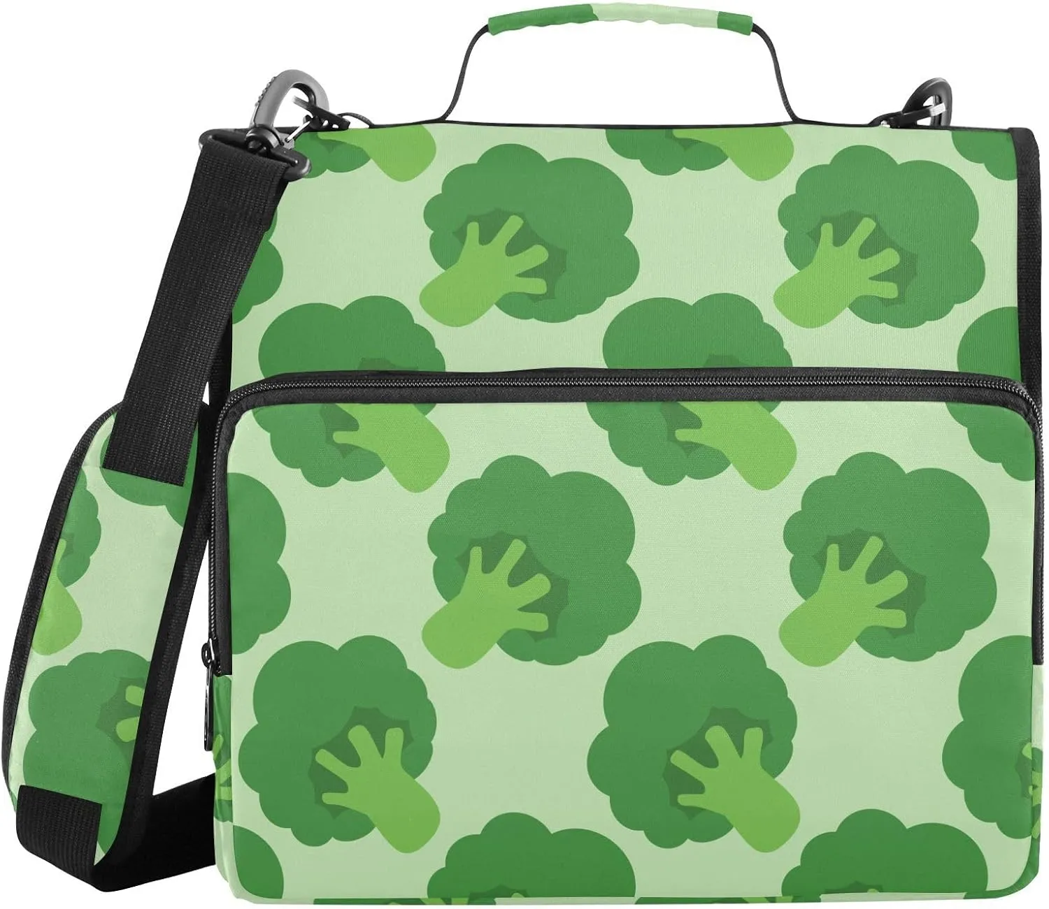 VIGTRO Broccoli Cabbage Pattern 3 Ring Binder with Zipper Shoulder Strap 500 Sheet Capacity, Multi-Pocket 1.5 Inch Zipper Binder Organizer for Office