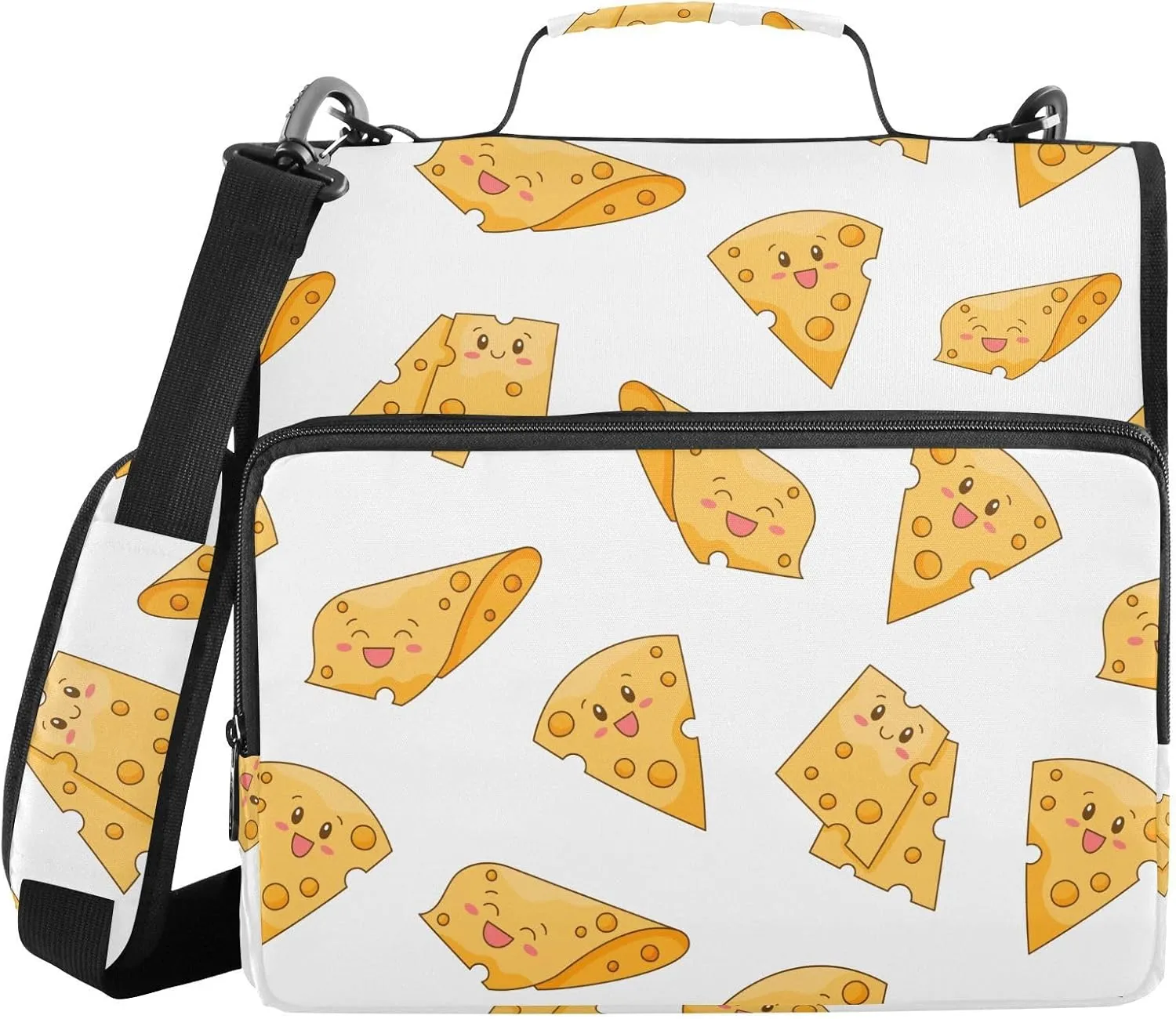 VIGTRO Cute Cheese Funny Food 1.5 Inch 3 Ring Case Zipper Binder Organizer Bag with Shoulder Strap and Handle Multi-Pocket File Folder for Office Supplies