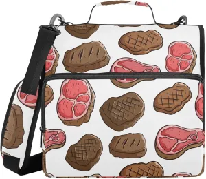 VIGTRO Delicious Beef Fork Steak 3 Ring Binder with Zipper Shoulder Strap 500 Sheet Capacity, Multi-Pocket 1.5 Inch Zipper Binder Organizer for Office
