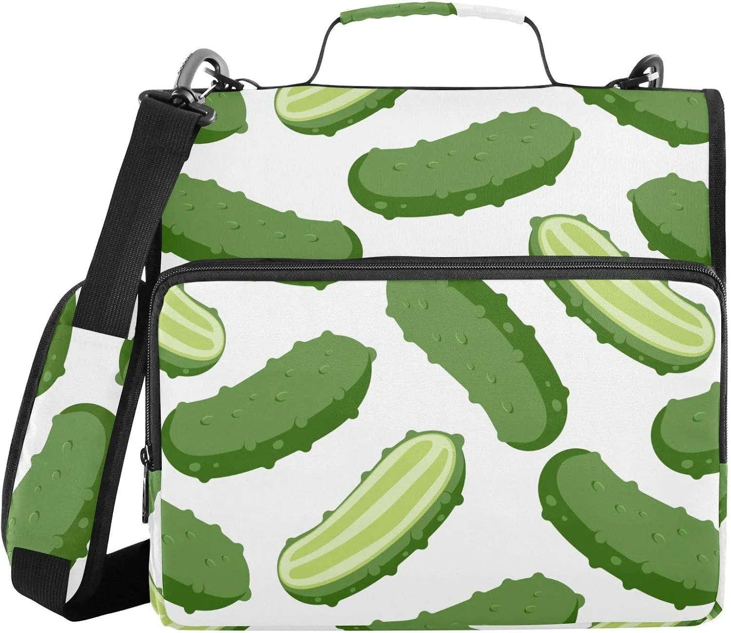 VIGTRO Fresh Vegetable Cucumber 1.5 Inch 3 Ring Case Zipper Binder Organizer Bag with Shoulder Strap and Handle Multi-Pocket File Folder for Office Supplies