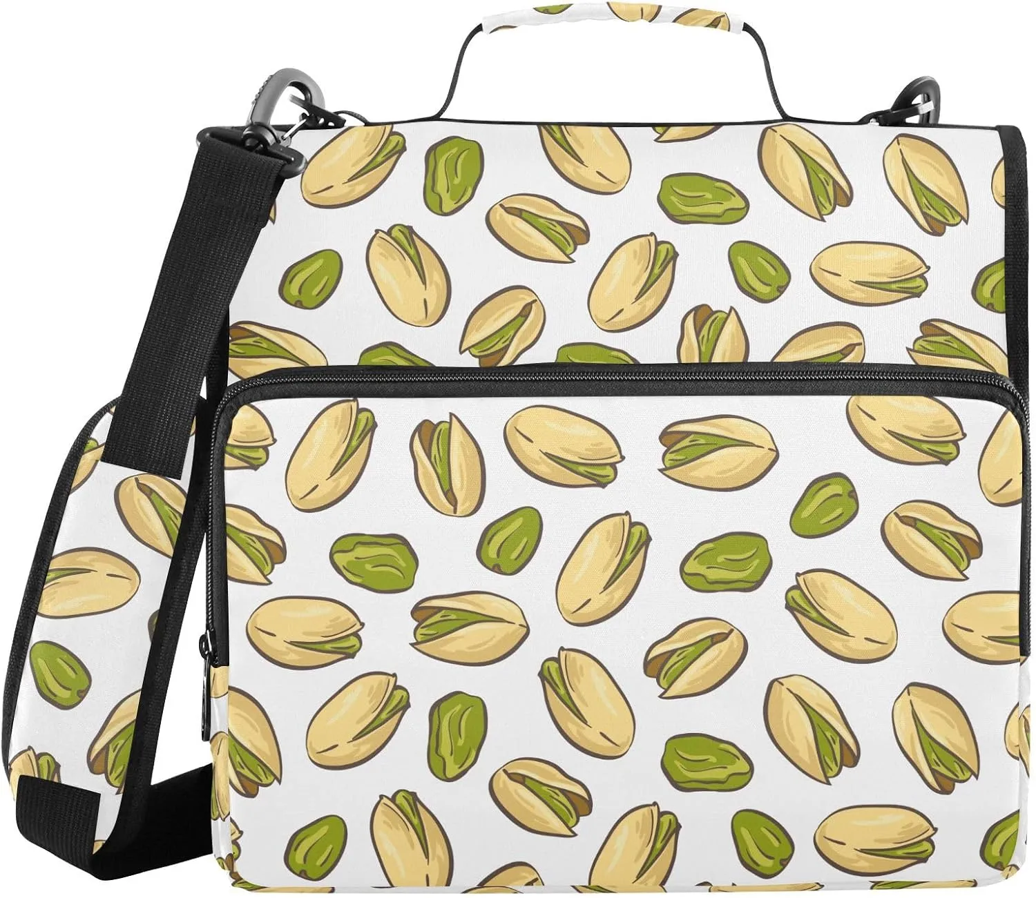 VIGTRO Pistachio Nut Pattern 3 Ring Binder with Zipper Shoulder Strap 500 Sheet Capacity, Multi-Pocket 1.5 Inch Zipper Binder Organizer for Office