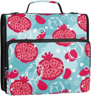 VIGTRO Pomegranates Ice Pattern 1.5 Inch 3 Ring Case Zipper Binder Organizer Bag with Shoulder Strap and Handle Multi-Pocket File Folder for Office Supplies