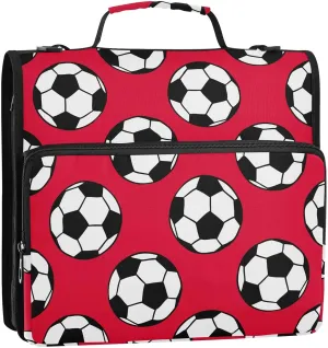 VIGTRO Soccer Football 1.5 Inch 3 Ring Case Zipper Binder Organizer Bag with Shoulder Strap and Handle Res Background Multi-Pocket File Folder for Office Supplies