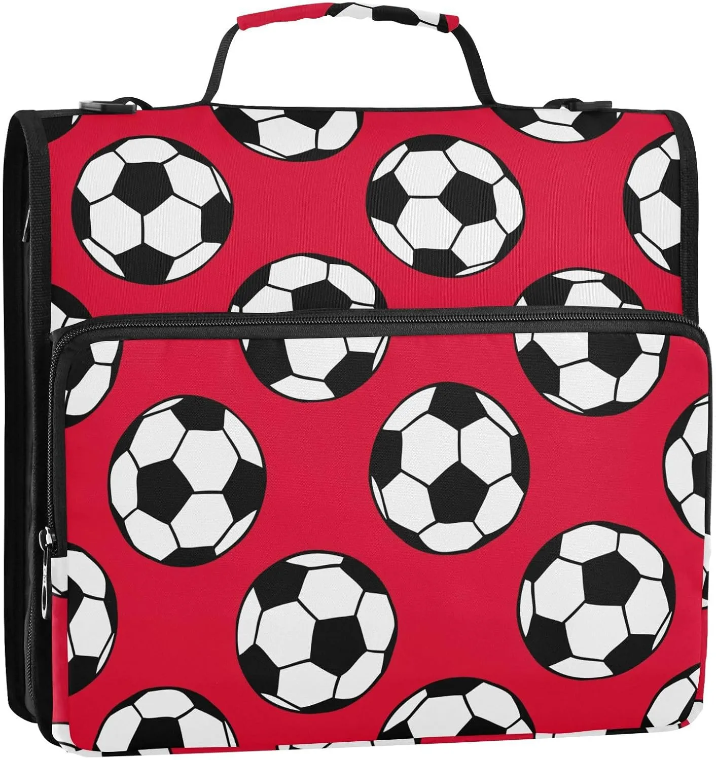 VIGTRO Soccer Football 1.5 Inch 3 Ring Case Zipper Binder Organizer Bag with Shoulder Strap and Handle Res Background Multi-Pocket File Folder for Office Supplies