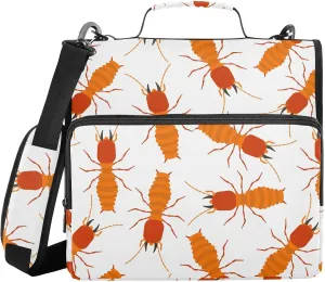 VIGTRO Termite Cartoon Seamless Pattern 1.5 Inch 3 Ring Case Zipper Binder Organizer Bag with Shoulder Strap and Handle Multi-Pocket File Folder for Office Supplies