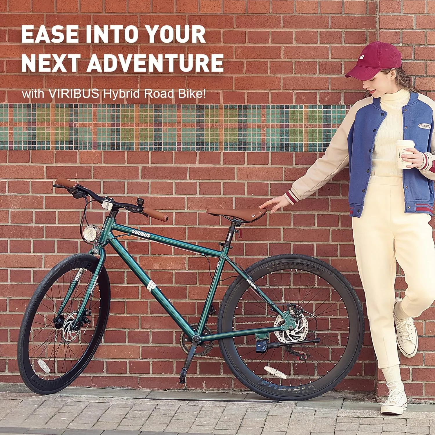 Viribus Hybrid Bikes, 28 inch Road Bike 7 Speed with Lightweight Aluminum Frame, 700C Wheels, Hybrid Bicycle for Men Adults, City Commuters, Vintage Retro