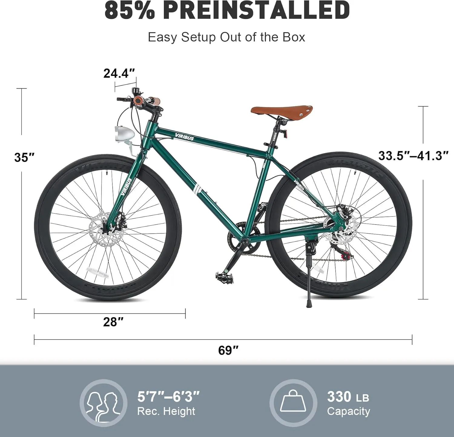 Viribus Hybrid Bikes, 28 inch Road Bike 7 Speed with Lightweight Aluminum Frame, 700C Wheels, Hybrid Bicycle for Men Adults, City Commuters, Vintage Retro