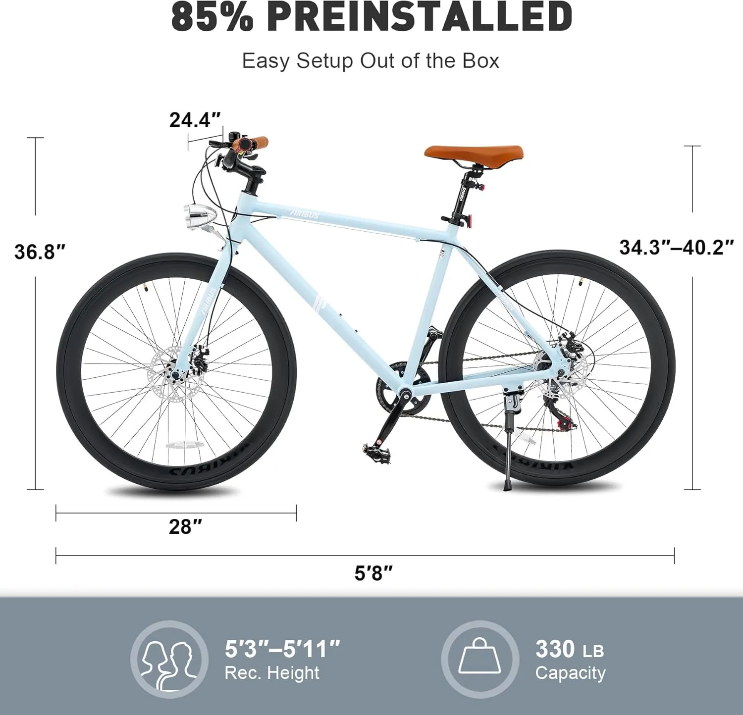 Viribus Hybrid Bikes, 28 inch Road Bike 7 Speed with Lightweight Aluminum Frame, 700C Wheels, Hybrid Bicycle for Men Adults, City Commuters, Vintage Retro