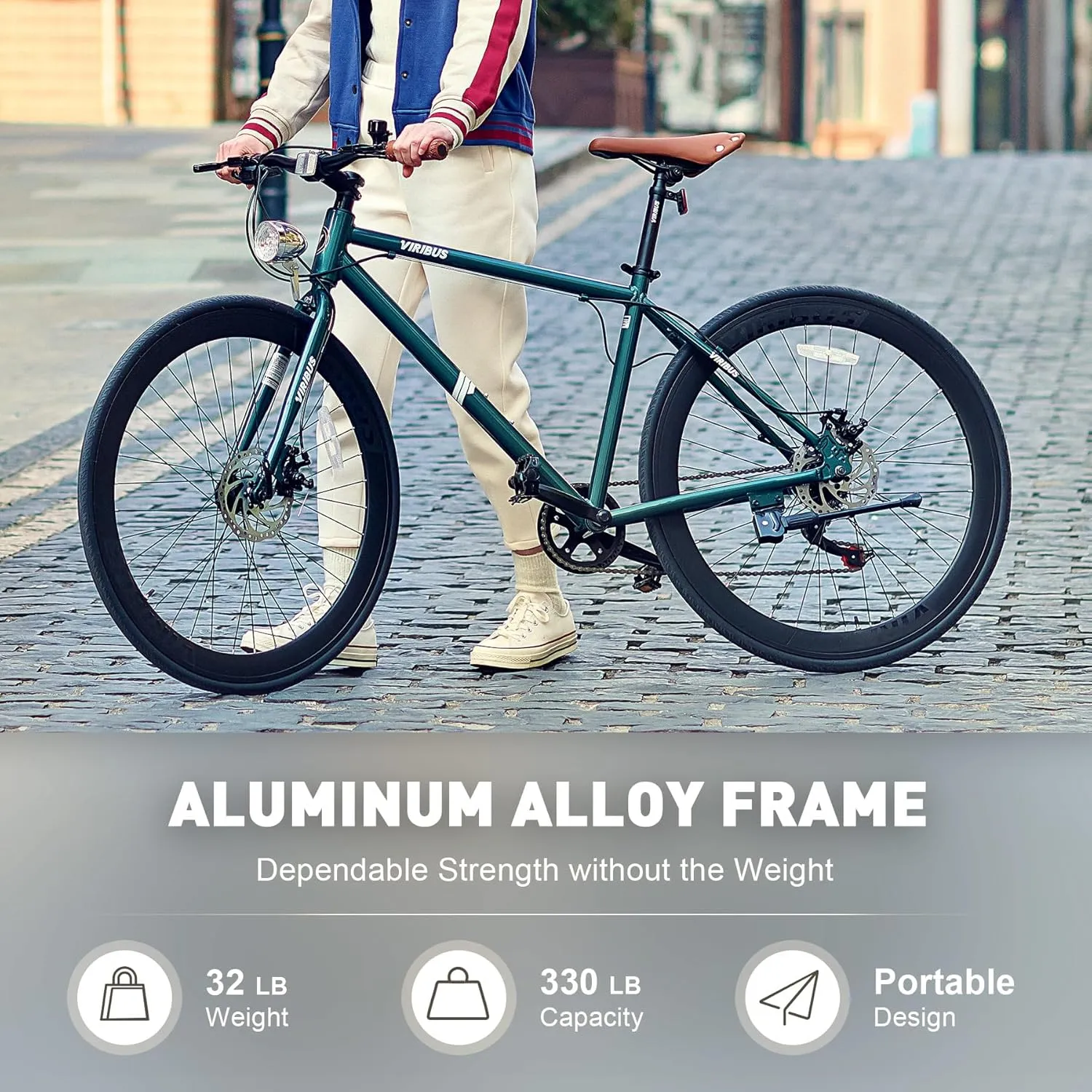 Viribus Hybrid Bikes, 28 inch Road Bike 7 Speed with Lightweight Aluminum Frame, 700C Wheels, Hybrid Bicycle for Men Adults, City Commuters, Vintage Retro