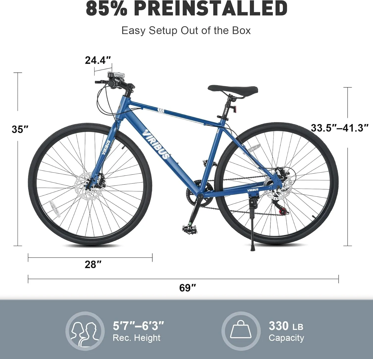 Viribus Hybrid Bikes, 28 inch Road Bike 7 Speed with Lightweight Aluminum Frame, 700C Wheels, Hybrid Bicycle for Men Adults, City Commuters, Vintage Retro