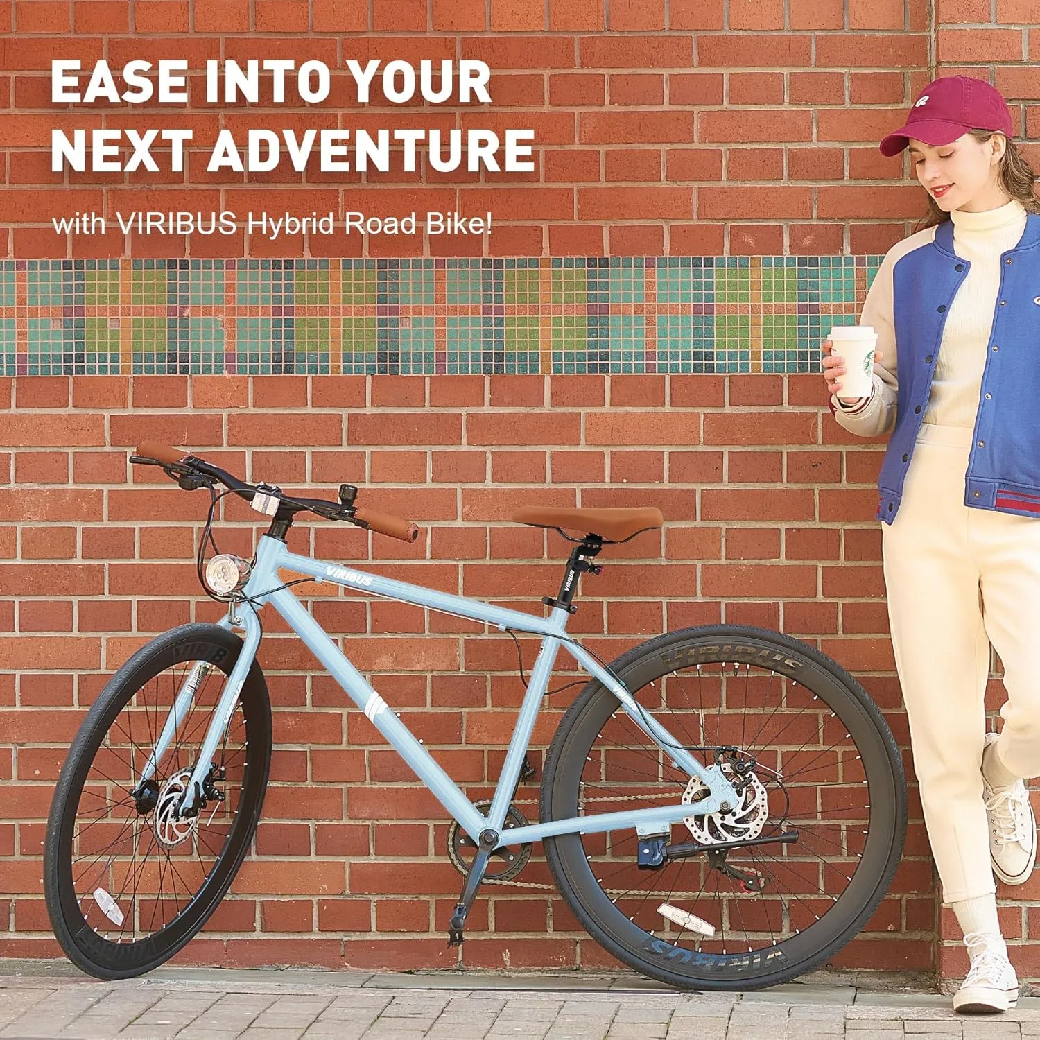 Viribus Hybrid Bikes, 28 inch Road Bike 7 Speed with Lightweight Aluminum Frame, 700C Wheels, Hybrid Bicycle for Men Adults, City Commuters, Vintage Retro