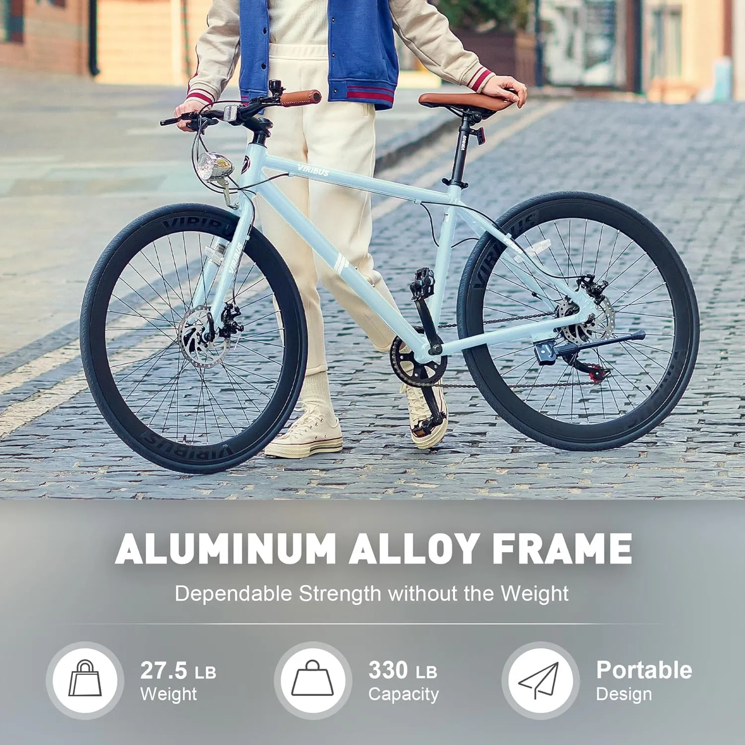 Viribus Hybrid Bikes, 28 inch Road Bike 7 Speed with Lightweight Aluminum Frame, 700C Wheels, Hybrid Bicycle for Men Adults, City Commuters, Vintage Retro