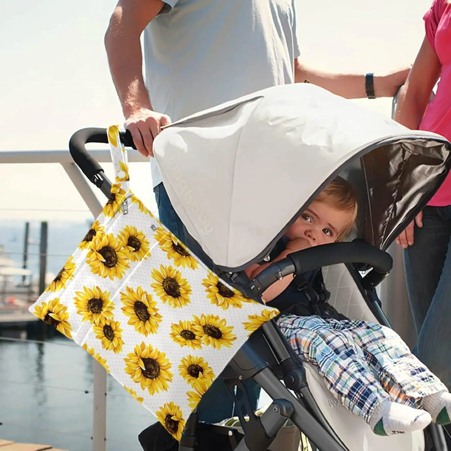 visesunny 2Pcs Wet Bag with Zippered Pockets Sunflower All Print Washable Reusable Roomy Diaper Bag for Travel,Beach,Pool,Daycare,Stroller,Diapers,Dirty Gym Clothes, Wet Swimsuits, Toiletries