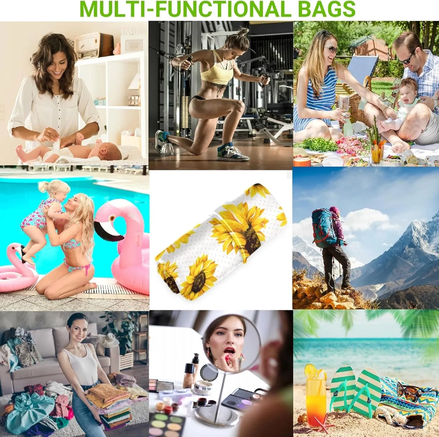 visesunny 2Pcs Wet Bag with Zippered Pockets Sunflower All Print Washable Reusable Roomy Diaper Bag for Travel,Beach,Pool,Daycare,Stroller,Diapers,Dirty Gym Clothes, Wet Swimsuits, Toiletries