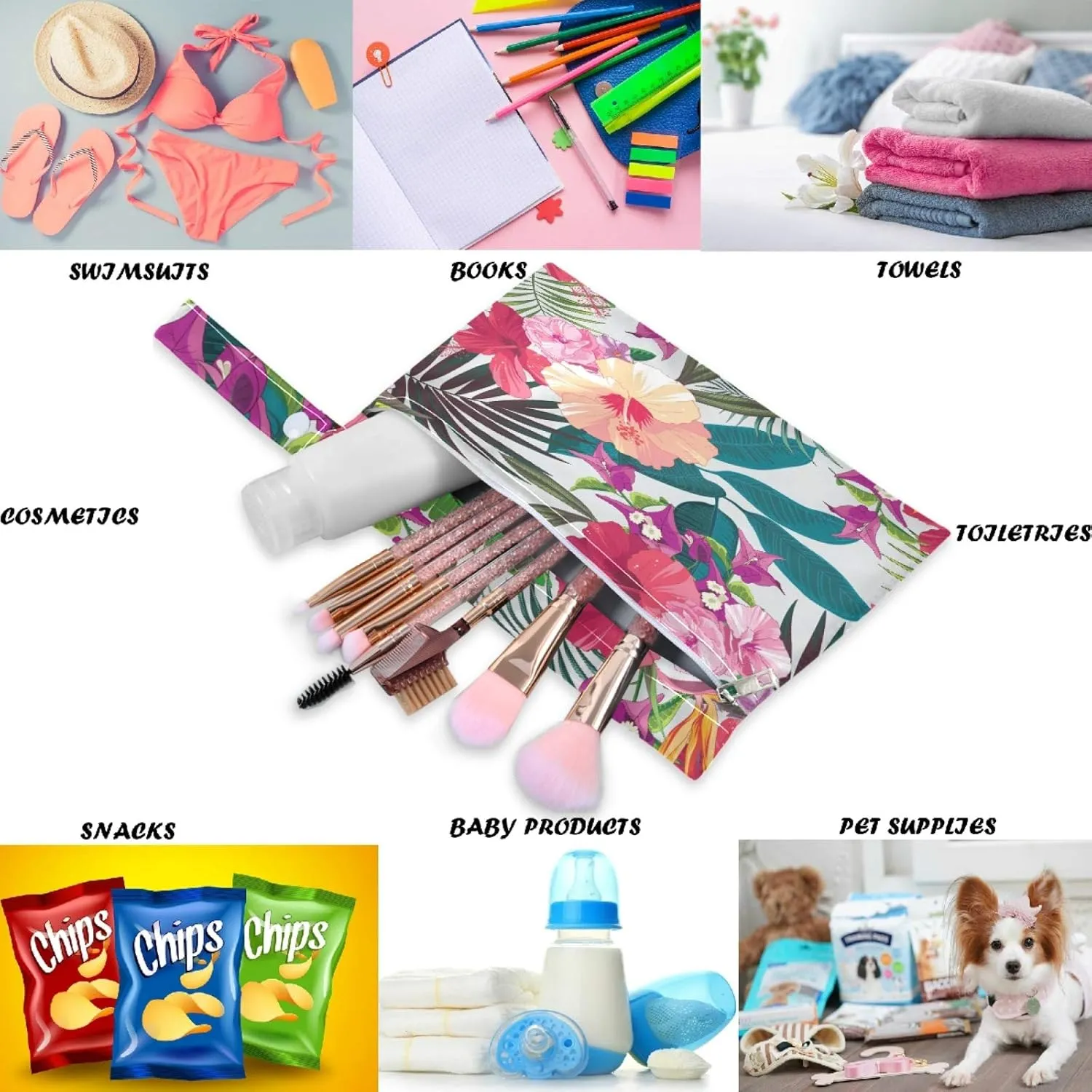visesunny Decorative Flower 2Pcs Wet Bag with Zippered Pockets Washable Reusable Roomy for Travel,Beach,Pool,Daycare,Stroller,Diapers,Dirty Gym Clothes, Wet Swimsuits, Toiletries