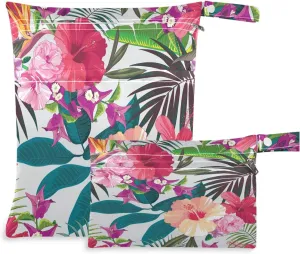 visesunny Decorative Flower 2Pcs Wet Bag with Zippered Pockets Washable Reusable Roomy for Travel,Beach,Pool,Daycare,Stroller,Diapers,Dirty Gym Clothes, Wet Swimsuits, Toiletries