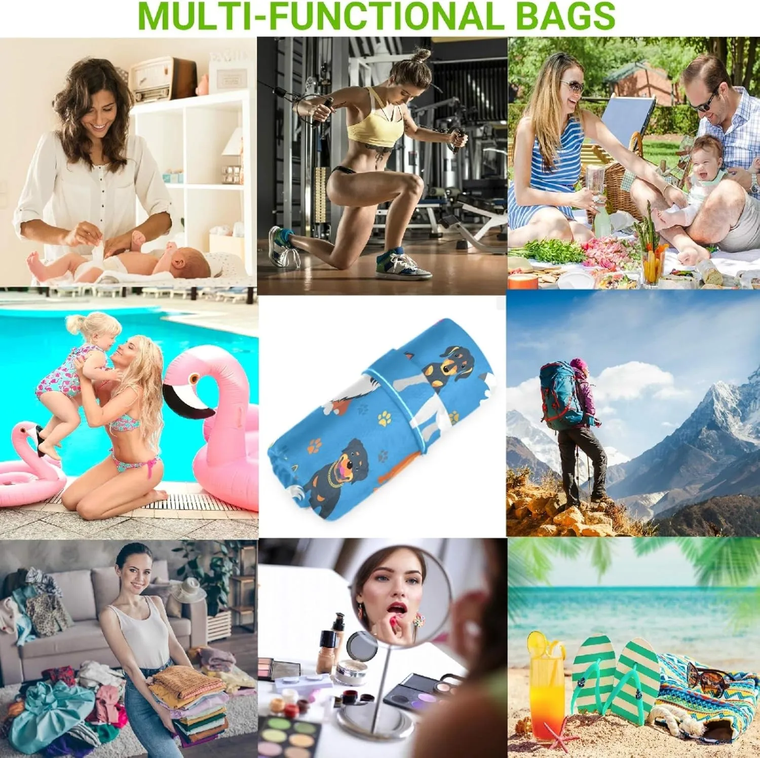 visesunny Funny Asorted Dog and Footprint 2Pcs Wet Bag with Zippered Pockets Washable Reusable Roomy for Travel,Beach,Pool,Daycare,Stroller,Diapers,Dirty Gym Clothes, Wet Swimsuits, Toiletries
